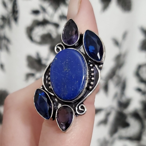 New Lapis Lazuli, Iolite and Amethyst 925 Silver Ring. - Picture 1 of 8
